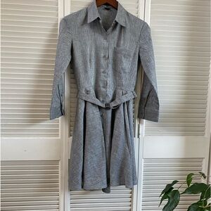 Theory Grey Fit and Flare Linen Dress 3/4 sleeves size 00